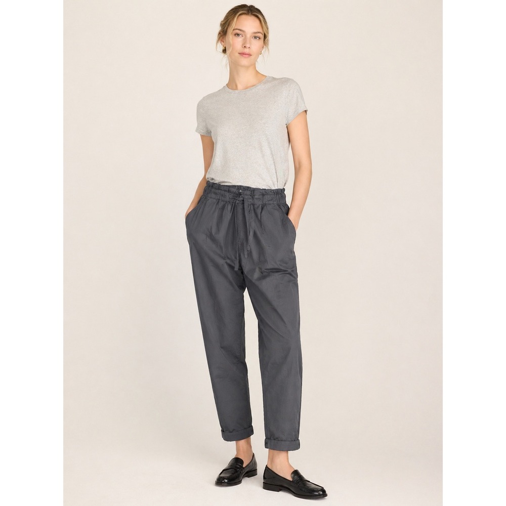 Loft Womens Paperbag Waist Drawstring Cotton Tapered‎ Pants Gray XS High Rise